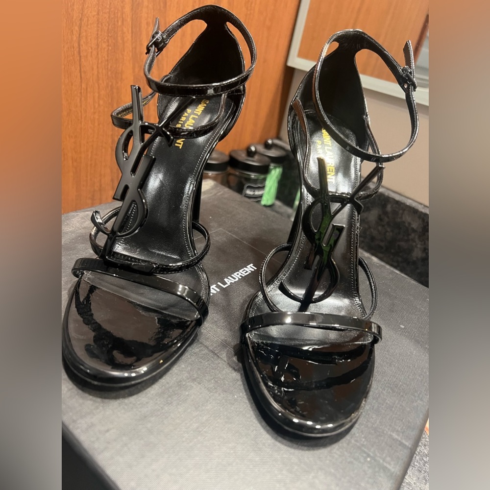 YSL- Saint Laurent Cassandra patent leather strappy heels